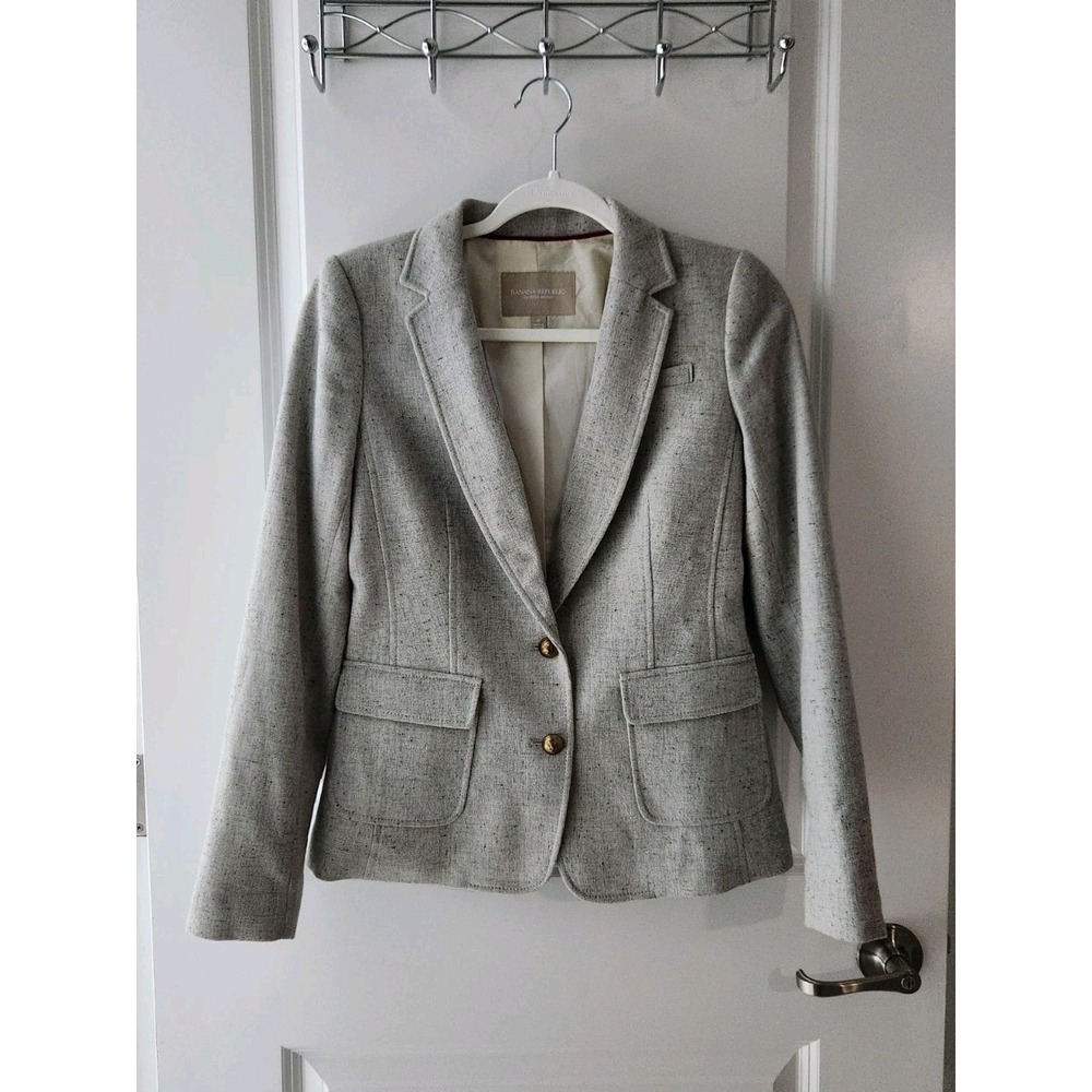 Banana Republic Hack ing Jacket Womens Gray  Wool Blend Tweed Blazer Size 0